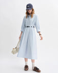 Autumn Vertical Stripe Pleated Shirt Dress with Belt