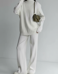 Women's White Knitted Turtleneck & Jogger Pant 2-Piece Set