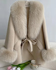 Luxury Wool Blend Cape with Detachable Fur Collar