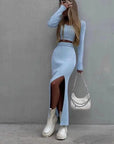 Solid Knit 2-Piece Skirt Outfit