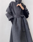 Chic Gray Standing Collar Double-Sided Wool Coat