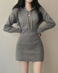 Chic High-Waist Bandage Knit Dress with Hood