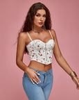 Women Vest Floral Print Fishbone Detail Cami Cropped