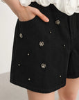 Chic Plus-Size Beaded Denim Shorts
