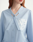 Women's Plus-Size Relaxed Winter Shirt with Lace Collar & Patch Pocket