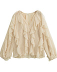 Chic Translucent Blouse with Layered Gauze and Ruffle Detail
