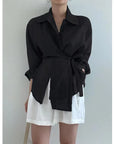 Chic Long Sleeve Button-Down Shirt with Asymmetrical Hem