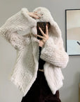 Luxurious Rabbit Fur Knit Hooded Coat