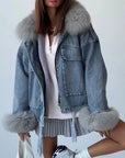Light Blue Denim & Fur Winter Coat