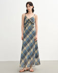 Women's Floral Checkered Maxi Dress | Elegant A-Line Style