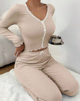 Lace Pijama Loungewear: 2-Piece Autumn/Winter Shirt & Pant Set