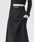 High-Waist A-Line Pleated Midi Skirt with Tie Belt