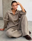 Chic Knitted Sweater and Wide-Leg Trousers Set
