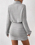 Long Sleeve High-Neck Midi Sweater Dress