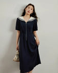 Chic Navy Contrast Zip Dress