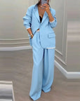 The Power Set: Solid Button Blazer and Straight-Leg Pant Suit