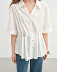 Temperament Lace-Up V-Neck Shirt for Summer