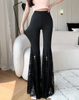 Gothic Black Lace Flare Pants - See-Through Mesh Trousers