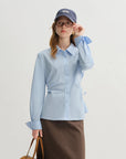 Tricolor Pleated Tie-Waist Shirt & Skirt Suit
