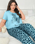 Plus size short-sleeved crew neck set pajamas