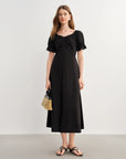 Elegant French Style Plus Size Summer Dress with Lace Collar