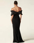 Satin Ruffle Shoulder High Slit Long Dress