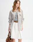 Plus Size Plaid Accent Drawstring Shirt