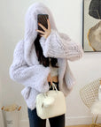 Luxurious Rabbit Fur Knit Hooded Coat