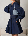 Lace-Up Patchwork Denim Mini Dress