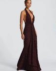 Women's  Deep V-Neck Backless Ruched Club Gown
