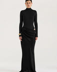 Elegant Patchwork Satin Evening Dress with Turtleneck & Zipper