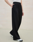 Chic Minimalist Black Stretch Wide-Leg Summer Trousers