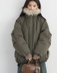 Faux Fur Collar Down Jacket Casual Winter Warm Coat for Women