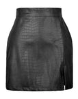 Split Hem Black PU Leather Skirt