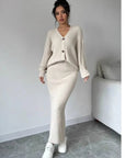 Knitted Cardigan Sweater & Skirt Two-Piece Suit