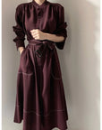 Casual-Chic Stand Collar Straight Dress with Tie Sash