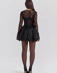 Black Lace Puff-Sleeve Mini Dress