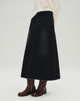 Classic Plus Size Black Denim Midi Skirt