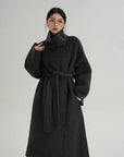Chic Gray Standing Collar Double-Sided Wool Coat