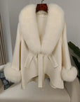 Luxury Wool Blend Cape with Detachable Fur Collar