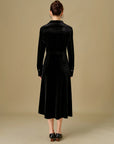 Elegant Black Velvet Long Dress with Polo Neck
