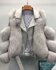 Faux Fur Jacket Patchwork Long Sleeve Pu Leather Fluffy