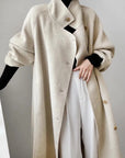 Chic Gray Standing Collar Double-Sided Wool Coat