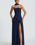 Sleek Solid Tube Top Maxi Dress with High Slit