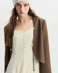 Plus Size Autumn Jacket: Beaded Detail & Curved Hem
