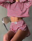 Striped Pajama Set: Long-Sleeve Top & Shorts