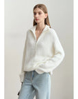 Women's Loose Fit Turtleneck Sweater with Quarter-Zip