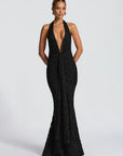 Women's  Deep V-Neck Backless Ruched Club Gown