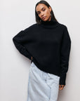 Elegant Oversized Black Turtleneck Sweater for Women