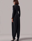 Slim-Fit Patchwork Jumpsuit with Draped Long Sleeves